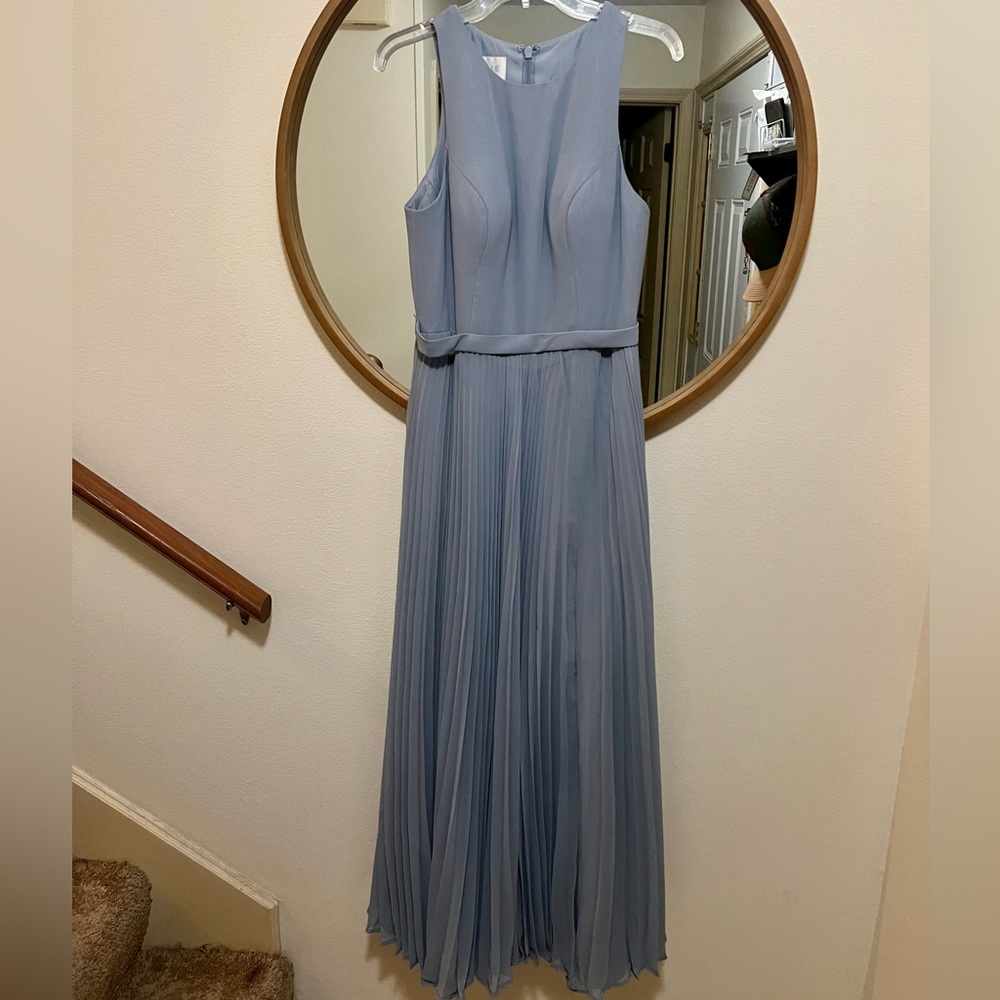 Azazie Lindie- A-Line Pleated Chiffon Floor-Length Dress in Dusty Blue